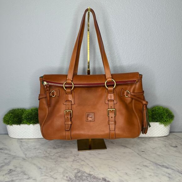 Dooney & Bourke Florentine Leather Double Strap Tassel Satchel $598 - Picture 1 of 9
